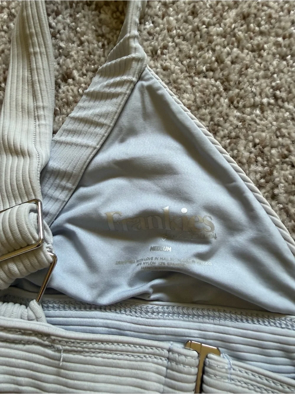Frankie's Bikinis Ribbed Triangle Set in Light Gray Blue